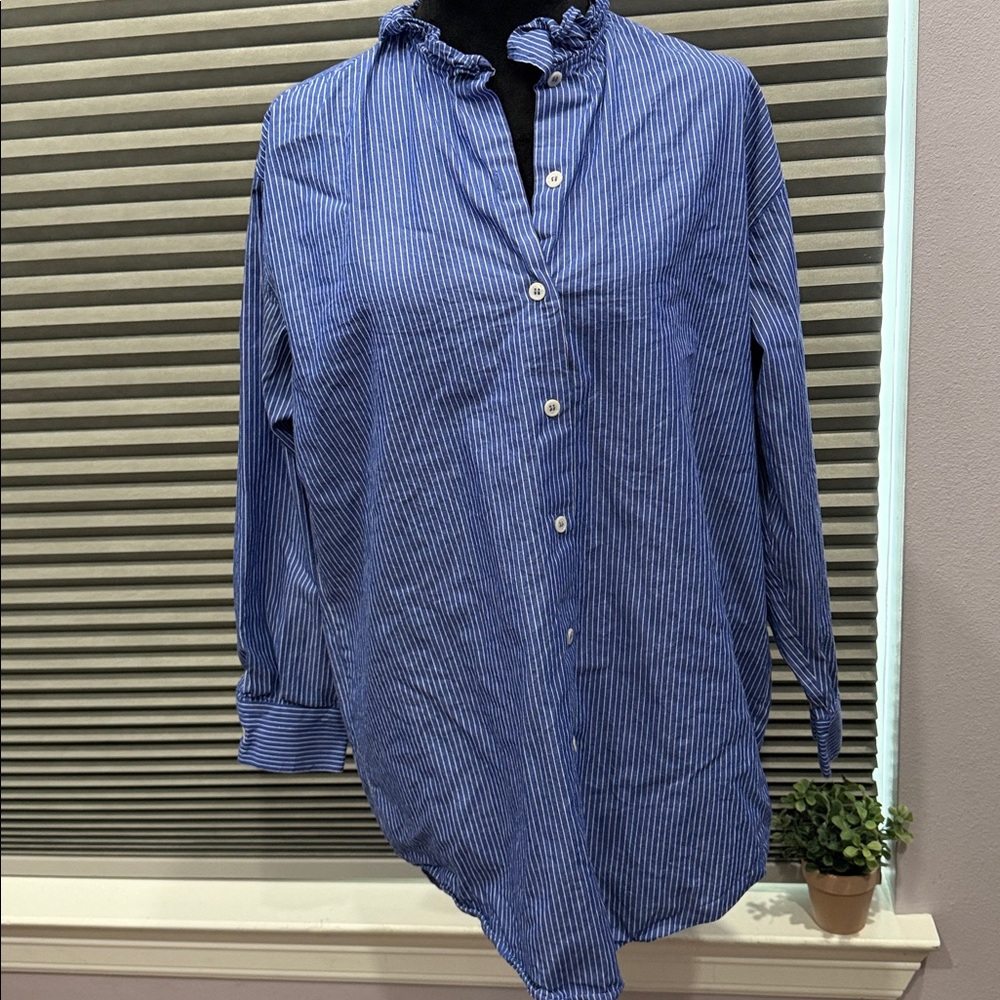 Zara Navy and White Striped Shirt